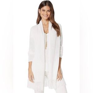 Lilly Pulitzer Cream Open Front Fringe Bottom Tatum Cardigan